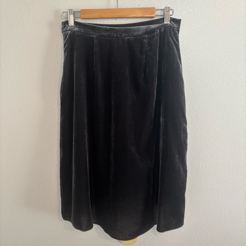 LOFT Gray Velvet Wrap Midi Skirt Size 4 – Luxe Holiday Party Essential - Picture 5 of 10